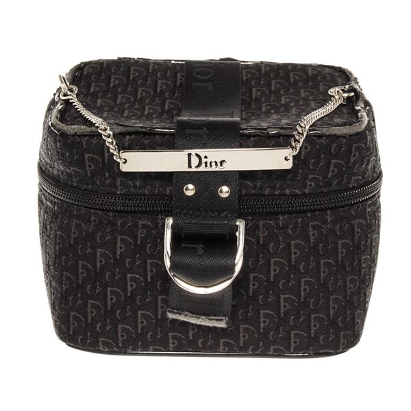 Christian Dior Black Trotter Canvas Enamel Mini Chain Vanity Bag