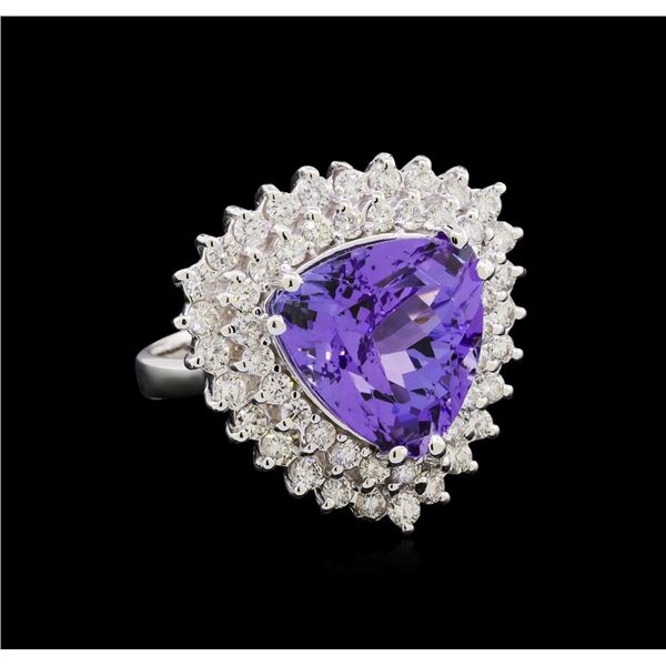 10.95 ctw Tanzanite and Diamond Ring - 14KT White Gold