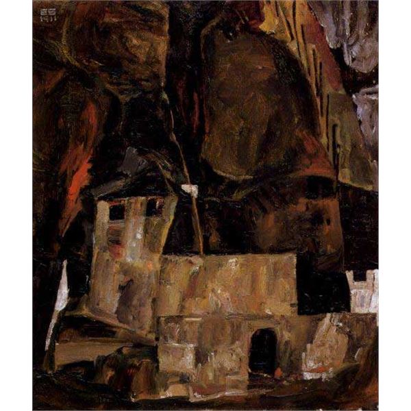 Egon Schiele - Wall And House And Terrain With Fence