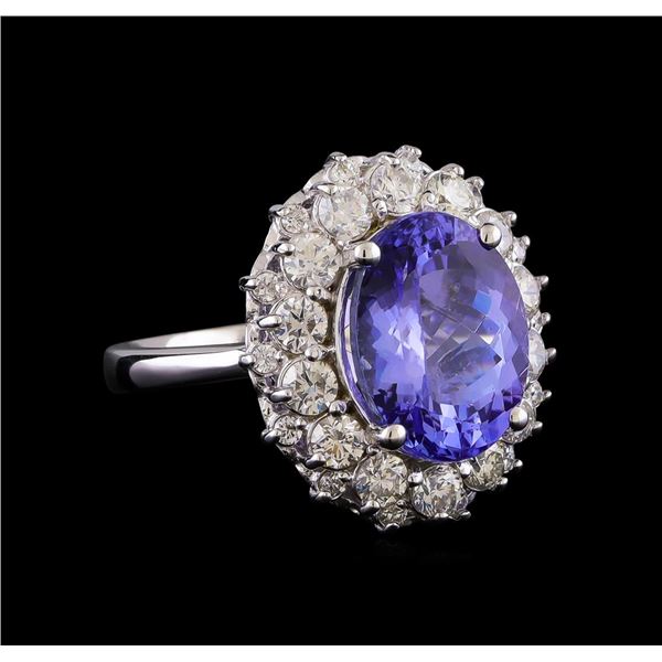 5.70 ctw Tanzanite and Diamond Ring - 14KT White Gold