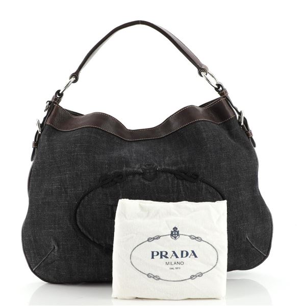 Prada Logo Hobo Denim with Leather Medium