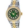Image 2 : Rolex Ladies 2 Tone Green Vignette Diamond Lugs 26MM Datejust