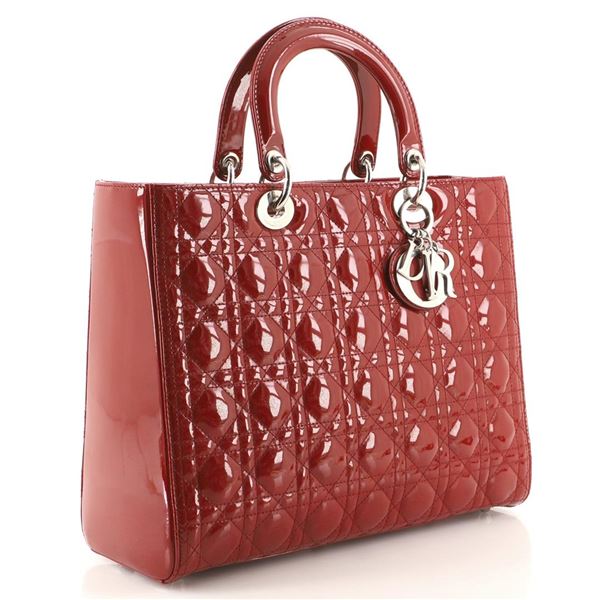 Christian Dior Lady Dior Bag Cannage Quilt Patent Large