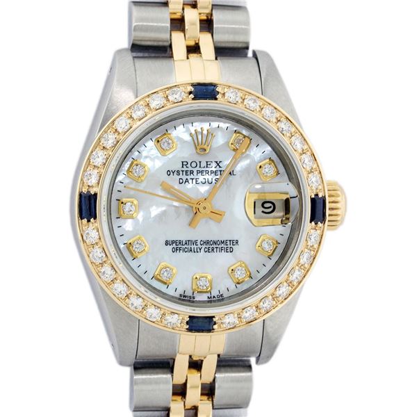 Rolex Ladies 2T 26 MOP Diamond & Sapphire Datejust