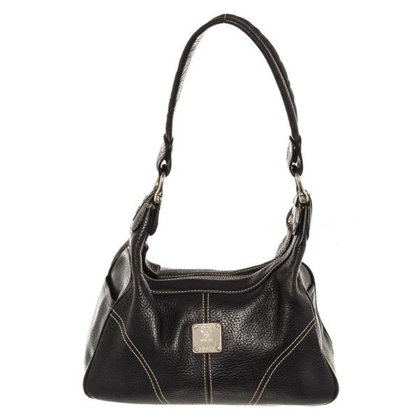 MCM Black Leather Contrast Stitch Hobo Bag