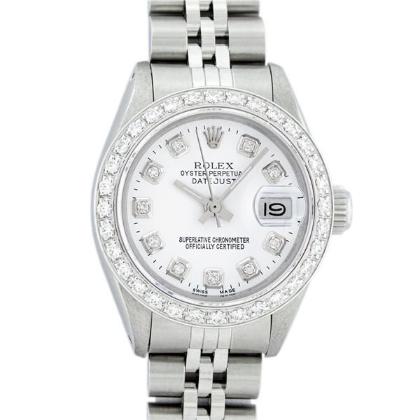 Rolex Ladies Stainless Steel White Diamond 26MM Datejust Wristwatch