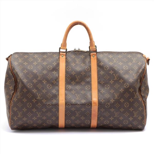 Louis Vuitton Brown Monogram Canvas Leather Keepall 55 cm Bandouliere Duffle Bag