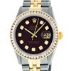 Image 2 : Rolex Mens 2 Tone Maroon Princess Cut Diamond Datejust Wristwatch