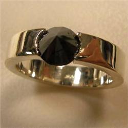 STERLING SILVER 1.90 CTS BLACK DIAMOND THUMB RING - SIZE 10