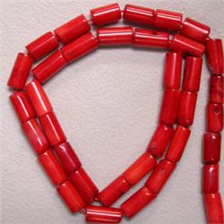 9x5 MM RED BAMBOO CORAL CYLINDER STRAND - 16 INCHES