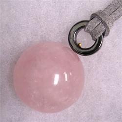 14K GOLD 25 MM ROSE QUARTZ AND HEMATITE UNISEX PENDANT - 38 MM LONG