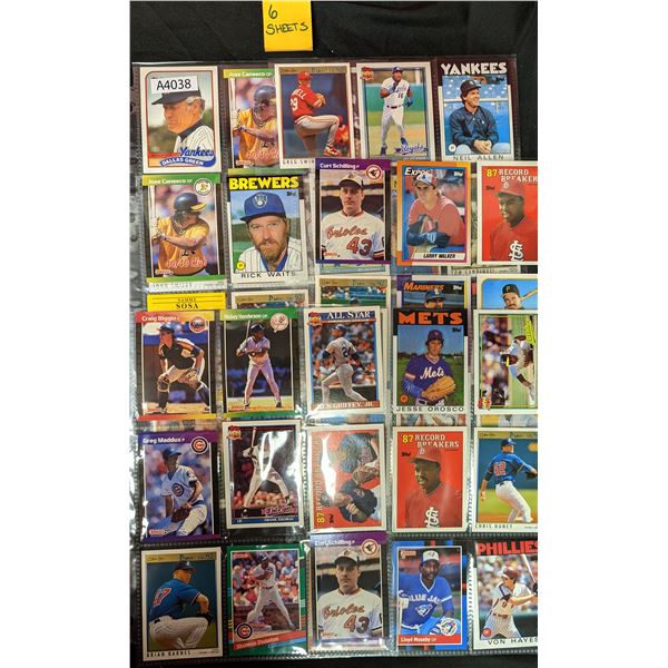 Mixed Baseball Cards, 6 sheets (A4038)