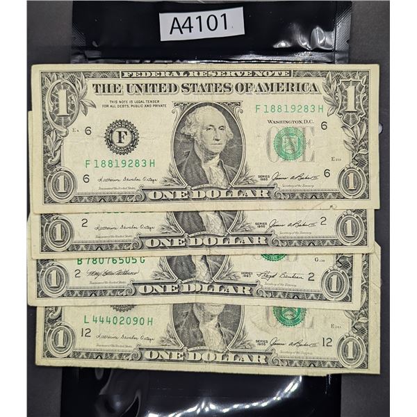 Four US One Dollar Bills (A4101)