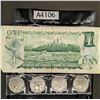 Image 2 : One Canada Dollar Bill Plus Four Mountie Quarters (A4106)