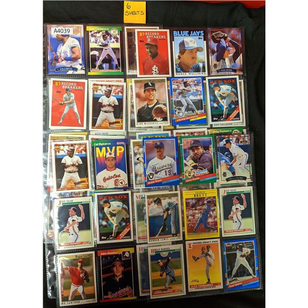 Mixed Baseball Cards, 6 sheets (A4039)