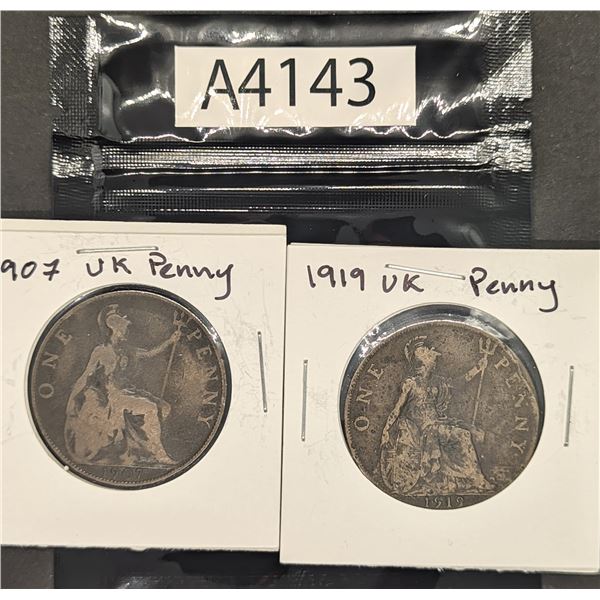 1907 and 1919 UK Pennies (A4143)