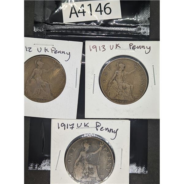 1912, 1913, 1917 UK Pennies (A4146)