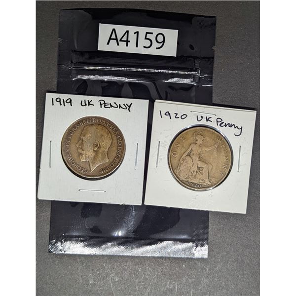 1919, 1920 UK Pennies (A4159)