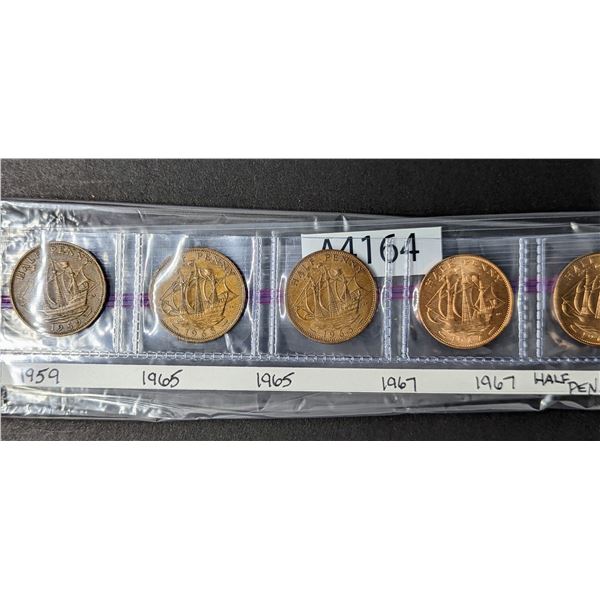 Five 1959-1967 Half Pennies (A4164)