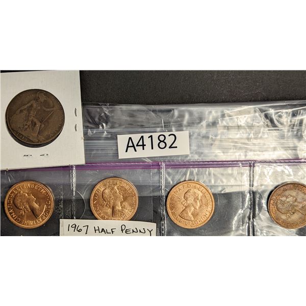 1967 Half Pennies with 1915 UK Penny (A4182)