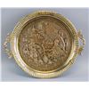 Image 1 : Persian Gilt Copper Hand Carved Tray Artist Signed