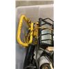 Image 8 : TOTE AND BOX OF SUMP PUMP, TOOLS, SANDER, WORK LIGHT