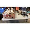 Image 1 : BOX OF GLOVES, BENCH GRINDER, DRILL