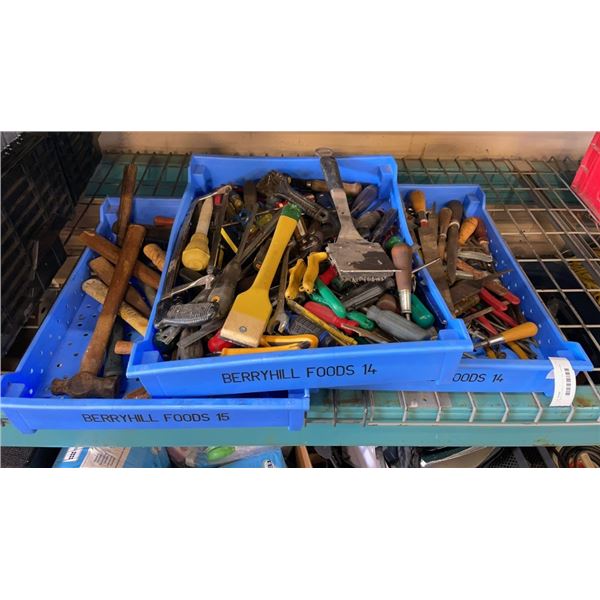 3 TRAYS OF HAND TOOLS, FILES, HAMMERS