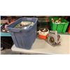 Image 1 : TOTE OF HARDWARE, SHOP SUPPLIES, CIRCULAR SAW ,CLAMP, BALCK AND DECKER AIR COMPRESSOR