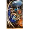 Image 2 : BOX OF PLUMBING SUPPLIES, BRASS FAUCETS, TROUBLE LIGHT