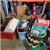 Image 1 : TOTE, BUCKET AND BASKET OF METAL MAILBOXES, MASON JARS, TRIPOD AND MORE