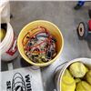 Image 3 : 3 BUCKET OF BASEBALL ITEMS: SOFTBALLS, MASKS, TEES AND BASE