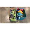 Image 1 : TOTE AND BAG OF INFLATEABLES, MOUNTAIN CLIMBING HARNESS, TENT