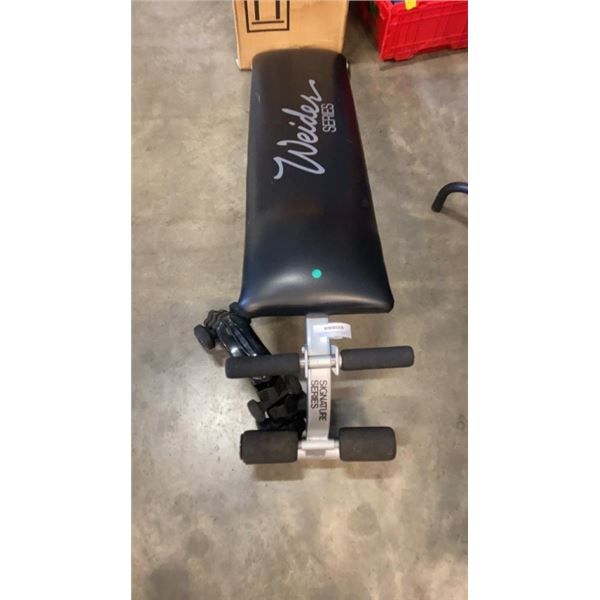 WEIDER SIGNATURE SERIES WEIGHT BENCH AND 4 DUMBELLS ON STAND