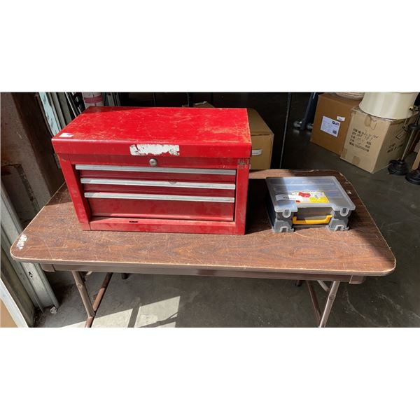 RED TOOL CHEST AND PARTS ORGANIZER WITH HARDWARE