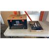 Image 1 : TRAY OF LARGE SHEARS, FILES AND HOE HEAD WITH WORKMATE SHOPBOX