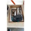 Image 2 : TRAY OF LARGE SHEARS, FILES AND HOE HEAD WITH WORKMATE SHOPBOX
