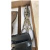 Image 3 : TRAY OF LARGE SHEARS, FILES AND HOE HEAD WITH WORKMATE SHOPBOX