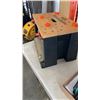 Image 8 : TRAY OF LARGE SHEARS, FILES AND HOE HEAD WITH WORKMATE SHOPBOX