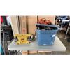 Image 1 : TOTE OF SHOP SUPPLIES, BENCH GRINDER, TORUBLE LIGHT, CORDLESS DRILL