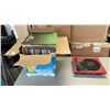 Image 1 : BOX OF RECORDS INLCUDING BEACH BOYS, ELVIS, WOODSTOCK AND OTHERS AND ION RECORD PLAYER