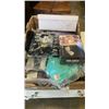 Image 1 : BOX OF WOMENS CLOTHING AND ACCESSORIES, NAIL ART, SIZE 10 WOMENS FLATS, MEDIUM NIRVANA SHIRT