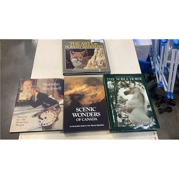 4 COFFEE TABLE BOOKS - THE ART OF ROBERT BATEMAN, NORMAN ROCKWELL, THE NOBLE HORSE AND SCENIC WONDER