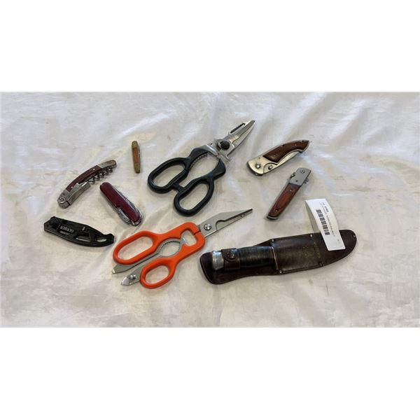 LOT OF KNIVES, SCISSORS AND MULTI TOOL