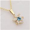 Image 2 : 10KT. YELLOW GOLD 2.6MM X 2.6MM NATURAL BLUE TOPAZ (0.10CTS) & CZ PENDANT WITH STERLING CHAIN, W/A $
