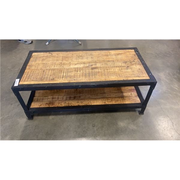 MANGLE WOOD METAL FRAME INDUSTRIAL 2 TIER COFFEE TABLE