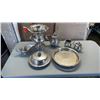 Image 1 : SILVER PLATE CHAMPAGNE BUCKET, TEAPOT, CREAMA ND SUGAR, PLATTER, GRAVY BOAT AND COVERED DISH