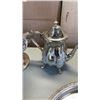 Image 8 : SILVER PLATE CHAMPAGNE BUCKET, TEAPOT, CREAMA ND SUGAR, PLATTER, GRAVY BOAT AND COVERED DISH