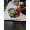 Image 2 : METAL TRAY OF TEAPOTS, STAINLESS CREAMER, THERMOMETER BAROMETER AND 2 PLANTERS