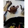 Image 7 : METAL TRAY OF TEAPOTS, STAINLESS CREAMER, THERMOMETER BAROMETER AND 2 PLANTERS